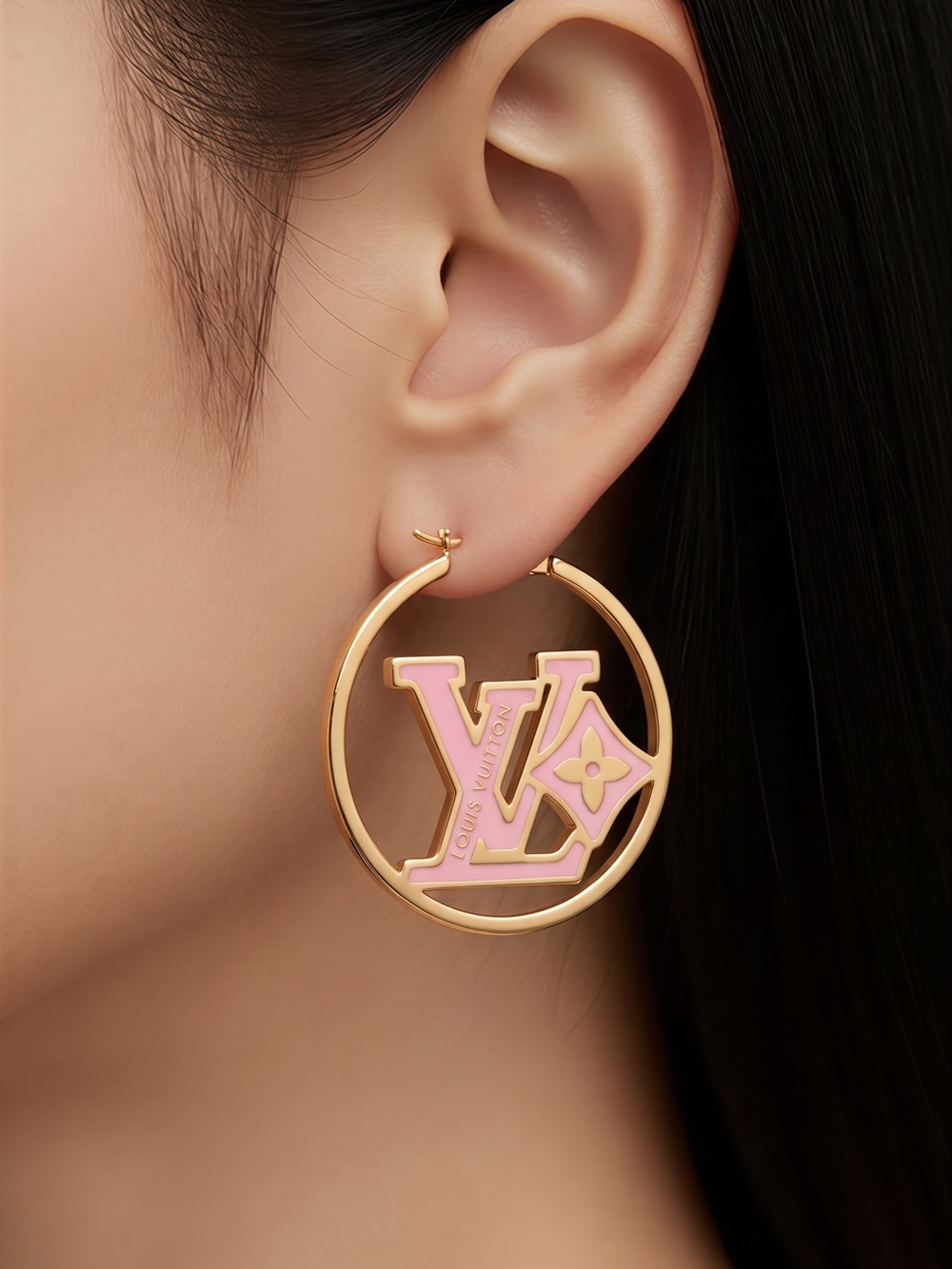 Pink & GoldPendant Necklace with Matching Hoop Charm Earrings - Picture 7 of 14